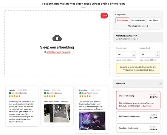 Eigen foto uploaden voor zelfklevend fotobehang op maat