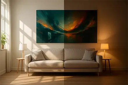 Lichtwirkung auf Glanz und Farben eines Acrylglasbildes