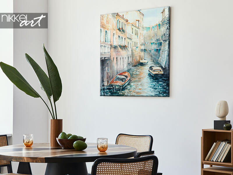 Foto op Canvas Kanaal van Venetië, Italië. Aquarel landschap origineel schilderij veelkleurig op papier, illustratie mijlpaal van de wereld