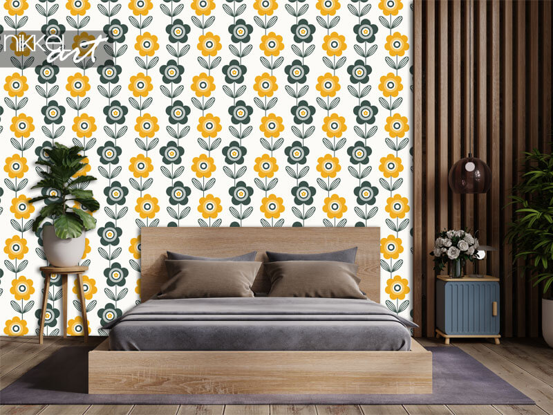 Behang naadloos retro patroon met bloemen