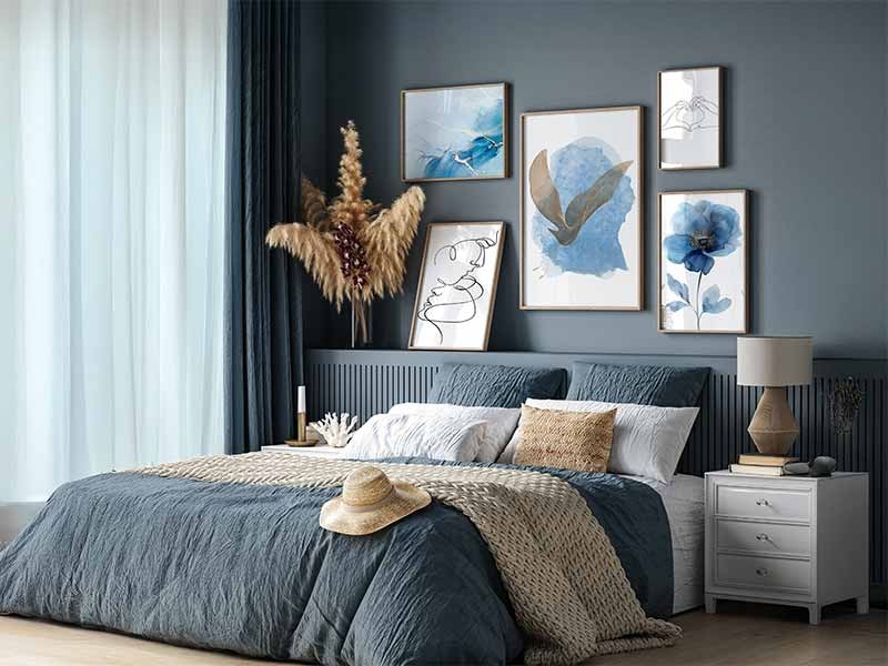 Blauwe aquarellen en botanische details